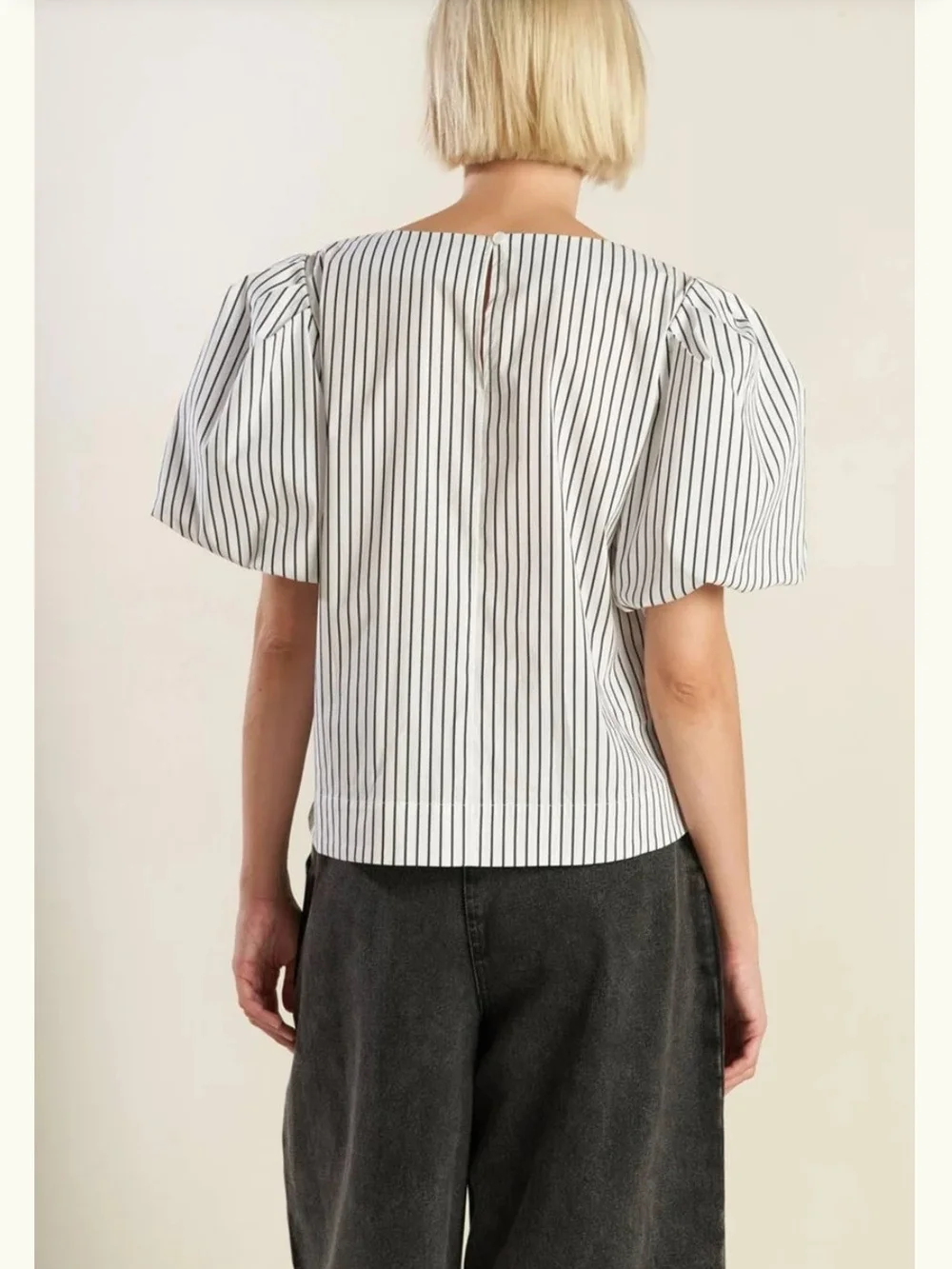Maeve Striped Puff-Sleeve Blouse - White/Black